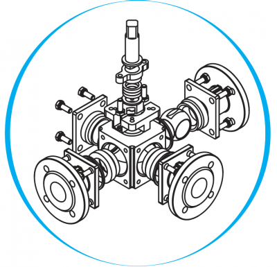 Кран шаровой WR-460 фланцевый AISI-304, T-type, PN40, PTFE -30...+180 C