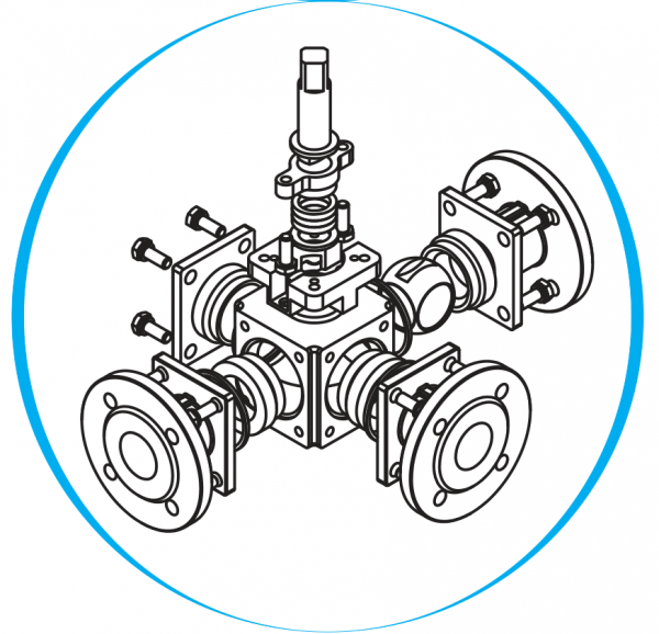 Кран шаровой WR-460 фланцевый AISI-304, T-type, PN40, PTFE -30...+180 C